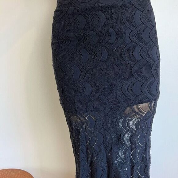 Nightcap Victorian Skirt Pencil Stretch Lace Black Slit lined 2 Free People Goth - Picture 9 of 13